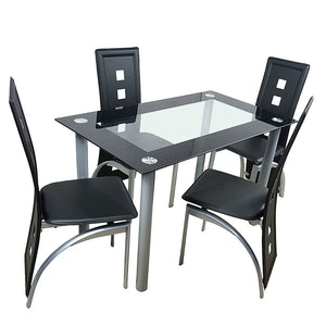 Furniture Dinning table set Tempered Glass Dining Table with 4pcs Chairs kitchen table Black