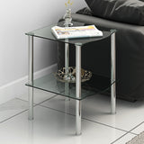 Panana Modern 2 Tiers Glass Side End Coffee Lamp Table Minimalist Display Stand Shelf Sofa Side Small Table Black/Clear