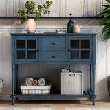 Sideboard Console Table with Bottom Shelf Farmhouse Wood Glass Buffet Storage Cabinet Living Room Home Furniture