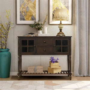 Sideboard Console Table with Bottom Shelf Farmhouse Wood Glass Buffet Storage Cabinet Living Room Home Furniture