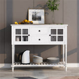 Sideboard Console Table with Bottom Shelf Farmhouse Wood Glass Buffet Storage Cabinet Living Room Home Furniture