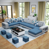 Living Room Sofa Set Home Furniture Modern Cotton Fabric Solid Wood Frame Soft Sponge U Shape Custom OEM Home Furniture Set