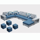 Living Room Sofa Set Home Furniture Modern Cotton Fabric Solid Wood Frame Soft Sponge U Shape Custom OEM Home Furniture Set