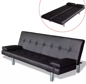 VidaXL Adjustable Sofa Bed With Two Pillows Black Synthetic Leather And Wooden Frame Living Room Furniture Sofa L-Shaped