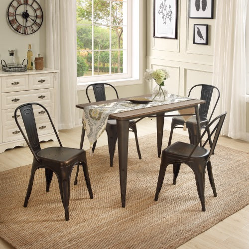 5-Piece Metal Dining Set With Solid Wood Rectangular Dinning Table 4 Chairs Water Resistant