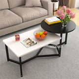 Modern Simple Steel Frame Combination Tea Table 2 In 1 Living Room Side Table Double Color Manmade Board Round Coffee Table