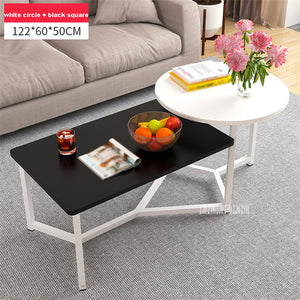 Modern Simple Steel Frame Combination Tea Table 2 In 1 Living Room Side Table Double Color Manmade Board Round Coffee Table