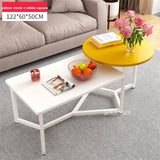 Modern Simple Steel Frame Combination Tea Table 2 In 1 Living Room Side Table Double Color Manmade Board Round Coffee Table