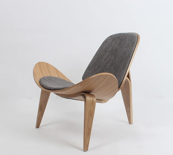 Hans Wegner Style Three-Legged Shell Chair Ash Plywood Fabric Upholstery Living Room Furniture Modern Lounge Shell Chair Replica