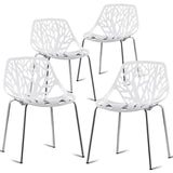 Set of 4 Dining Birch Sapling Accent Armless Side Chairs Morden Steel Ergonomic Design Home Dining Room Chairs HW59405-4